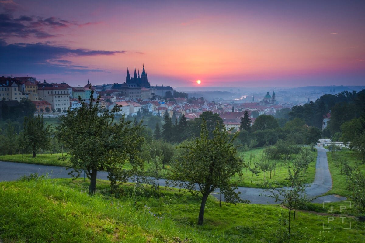 Prague Castle and St. Nicholas Church at sunrise, Prague