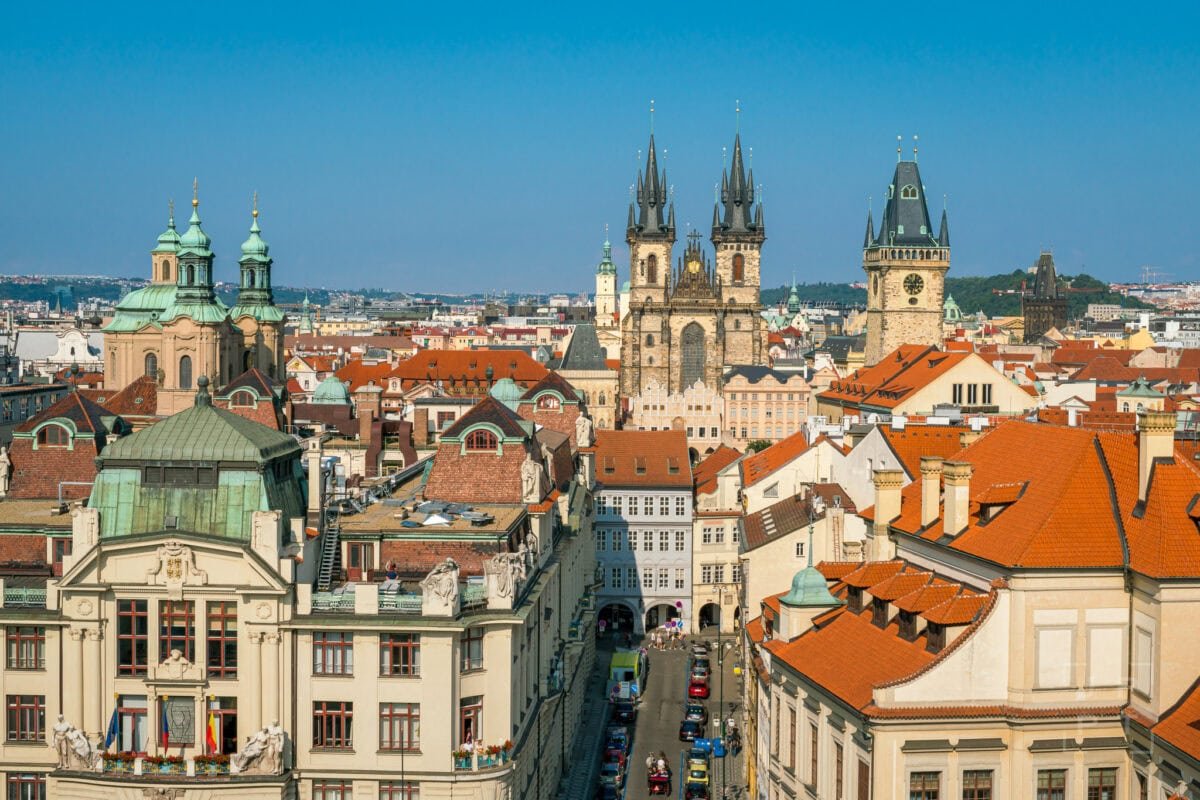 Tyn Church, Old Town City Hall Tower, Powder Tower and St. Nicholas Church, Prague