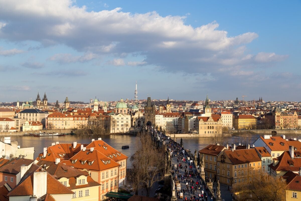 Charles Bridge as seen from Lesser Town Bridge Tower, Prague